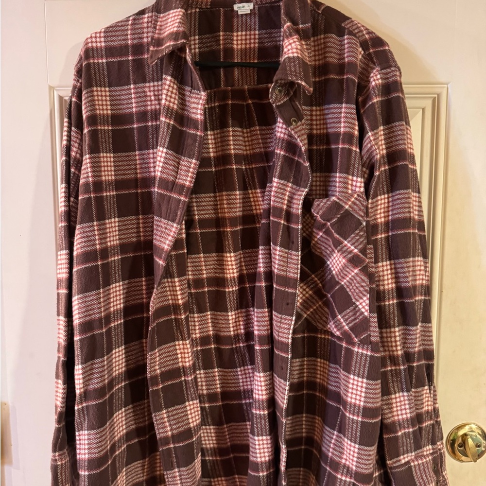 Aerie Red and Brown Plaid Shirt